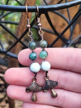 Handmade Mushroom & Bead Earrings